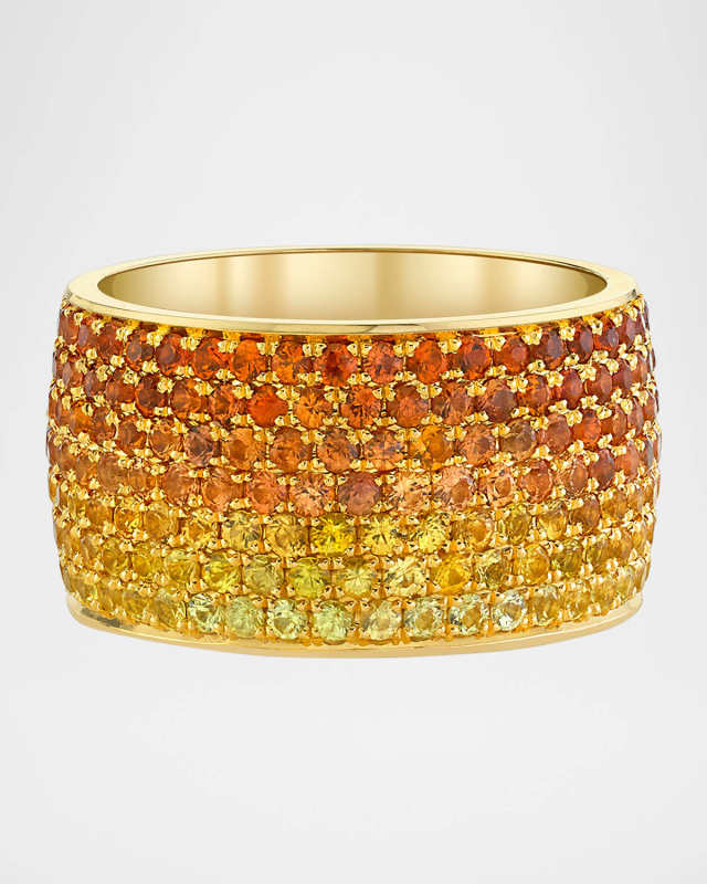 18K Yellow Gold Sunrise Ombre Yellow Sapphire Cigar Ring